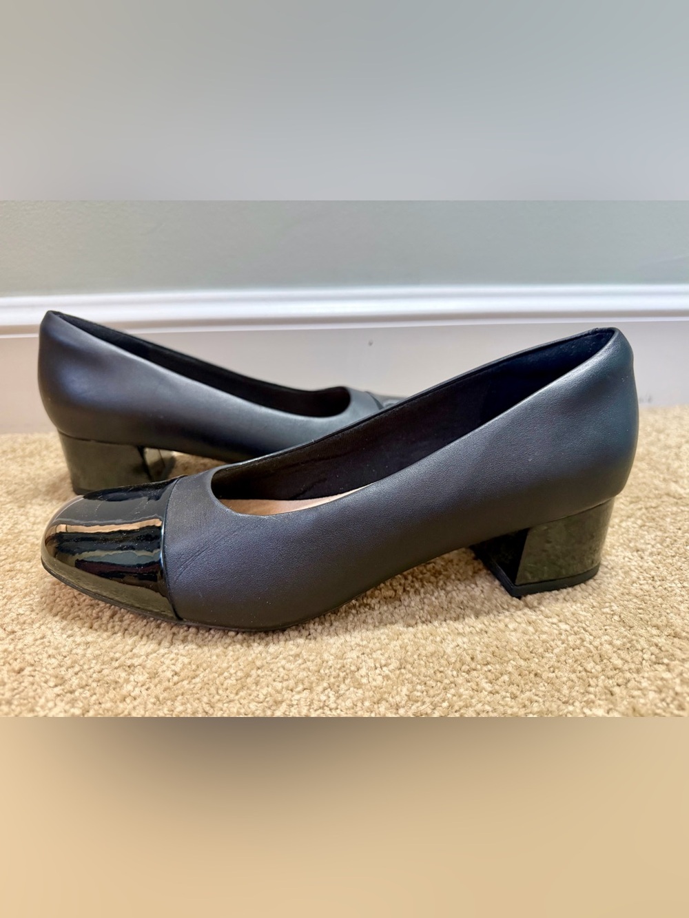 Clarks Collection Black Marilyn Sara Block Heel Pumps Heels Size 8.5